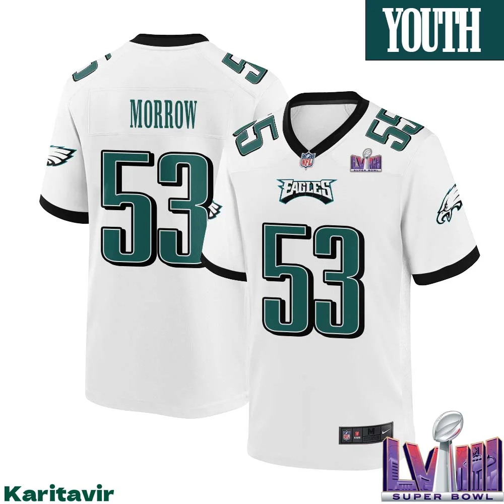 Nicholas Morrow No 53 Youth White Philadelphia Eagles Super Bowl LVIII Away Game Player Jersey 1