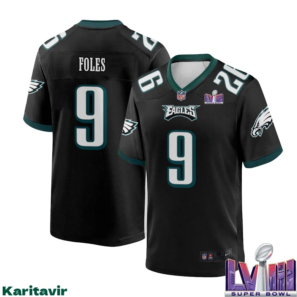 Nick Foles Eagles No 9 Men Black Philadelphia Eagles Super Bowl LVIII Alternate Game Player Jersey