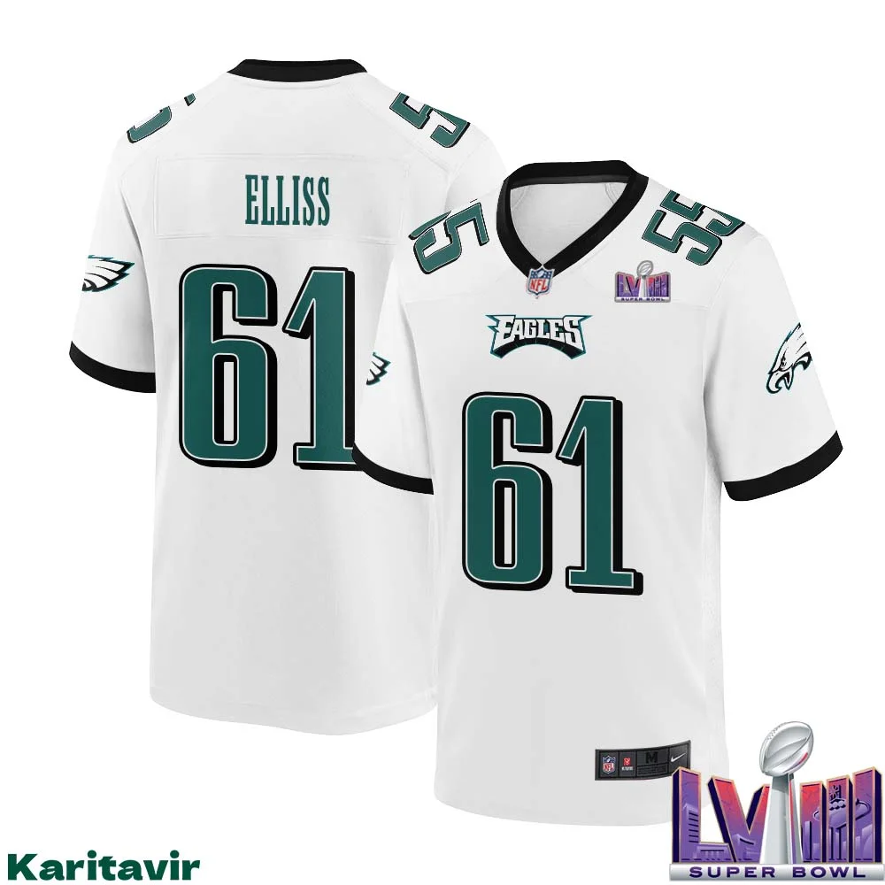 Noah Elliss No 61 Men White Philadelphia Eagles Super Bowl LVIII Away Game Player Jersey