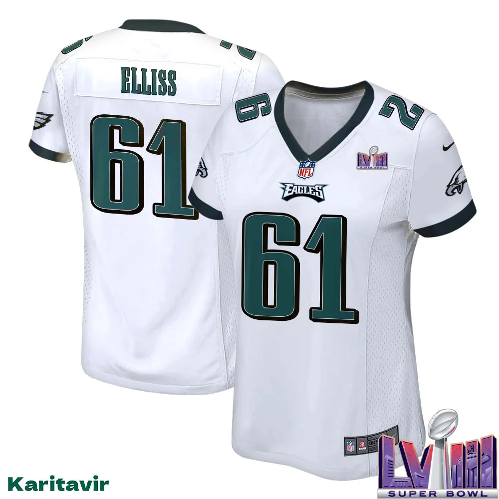 Noah Elliss No 61 Women White Eagles Super Bowl LVIII Away Game Player Jersey 1