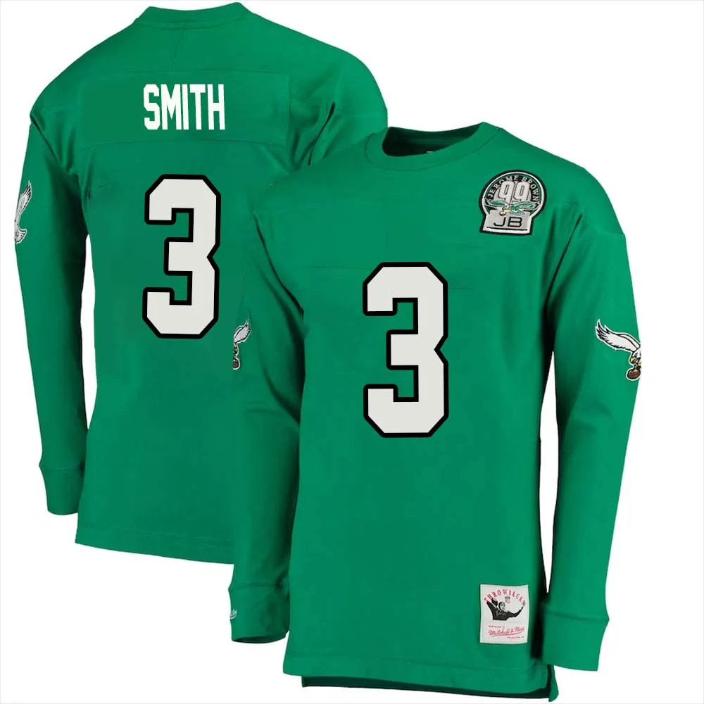 Nolan Smith No 3 Mitchell Ness Kelly Long Sleeve Top Green Philadelphia Eagles Throwback Retired Player