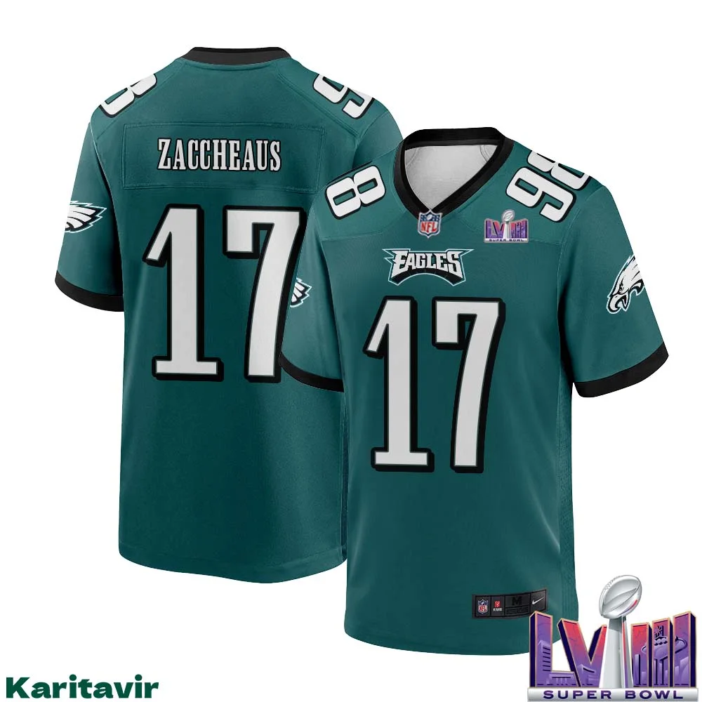 Olamide Zaccheaus No 17 Men Midnight Green Philadelphia Eagles Super Bowl LVIII Home Game Player Jersey 1