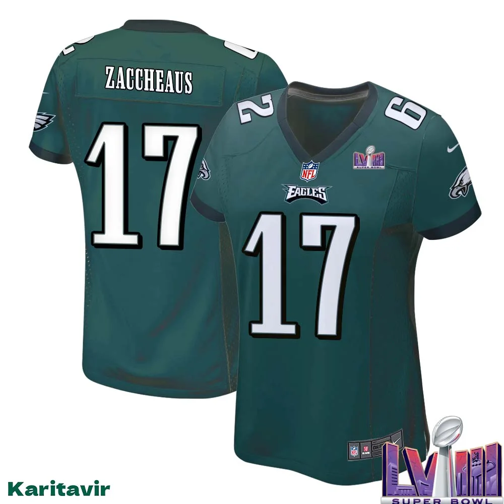 Olamide Zaccheaus No 17 Women Midnight Green Philadelphia Eagles Super Bowl LVIII Home Game Player Jersey 1