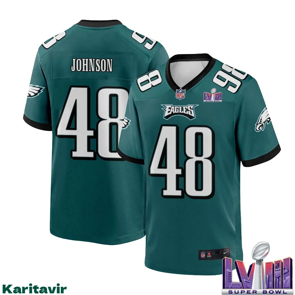 Patrick Johnson No 48 Men Midnight Green Philadelphia Eagles Super Bowl LVIII Home Game Player Jersey 1