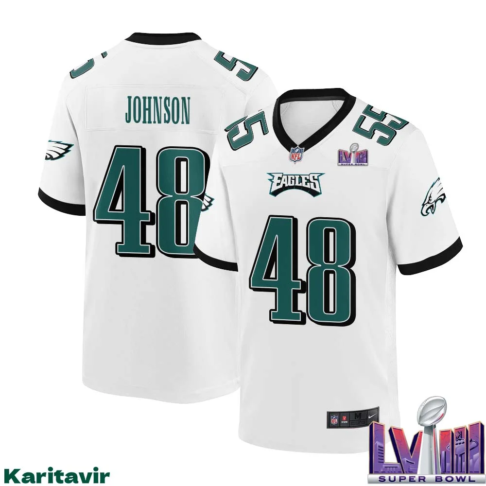 Patrick Johnson No 48 Men White Philadelphia Eagles Super Bowl LVIII Away Game Player Jersey