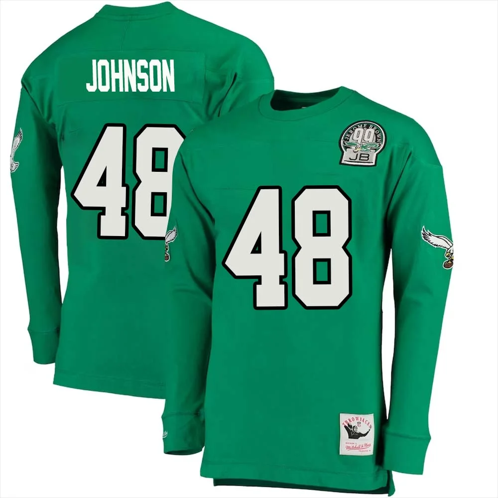 Patrick Johnson No 48 Mitchell Ness Kelly Long Sleeve Top Green Philadelphia Eagles Throwback Retired Player