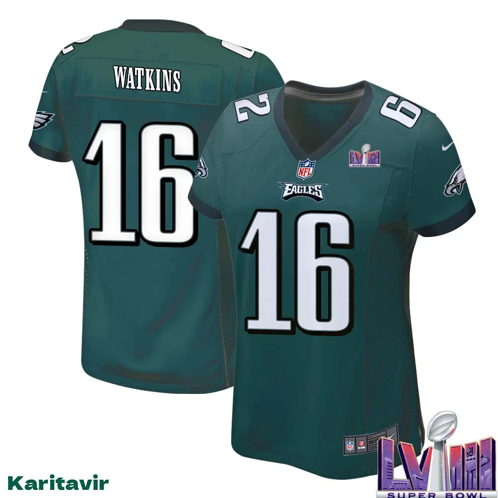 Quez Watkins No 16 Women Midnight Green Philadelphia Eagles Super Bowl LVIII Home Game Player Jersey 1