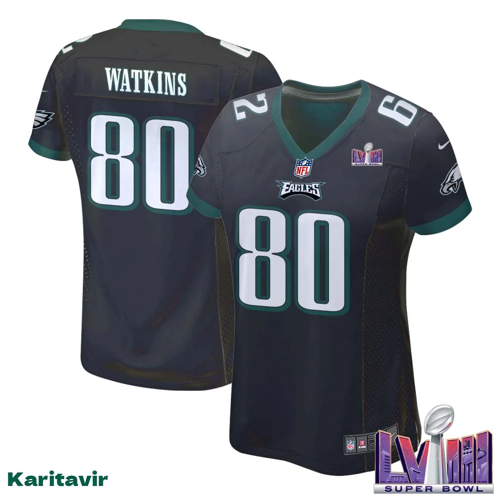 Quez Watkins No 80 Women Black Philadelphia Eagles Super Bowl LVIII Alternate Game Player Jersey 1