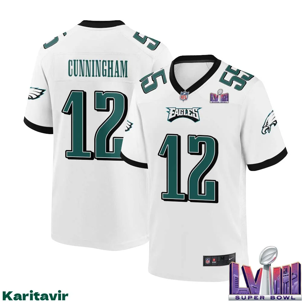 Randall Cunningham No 12 Men White Philadelphia Eagles Super Bowl LVIII Away Game Player Jersey