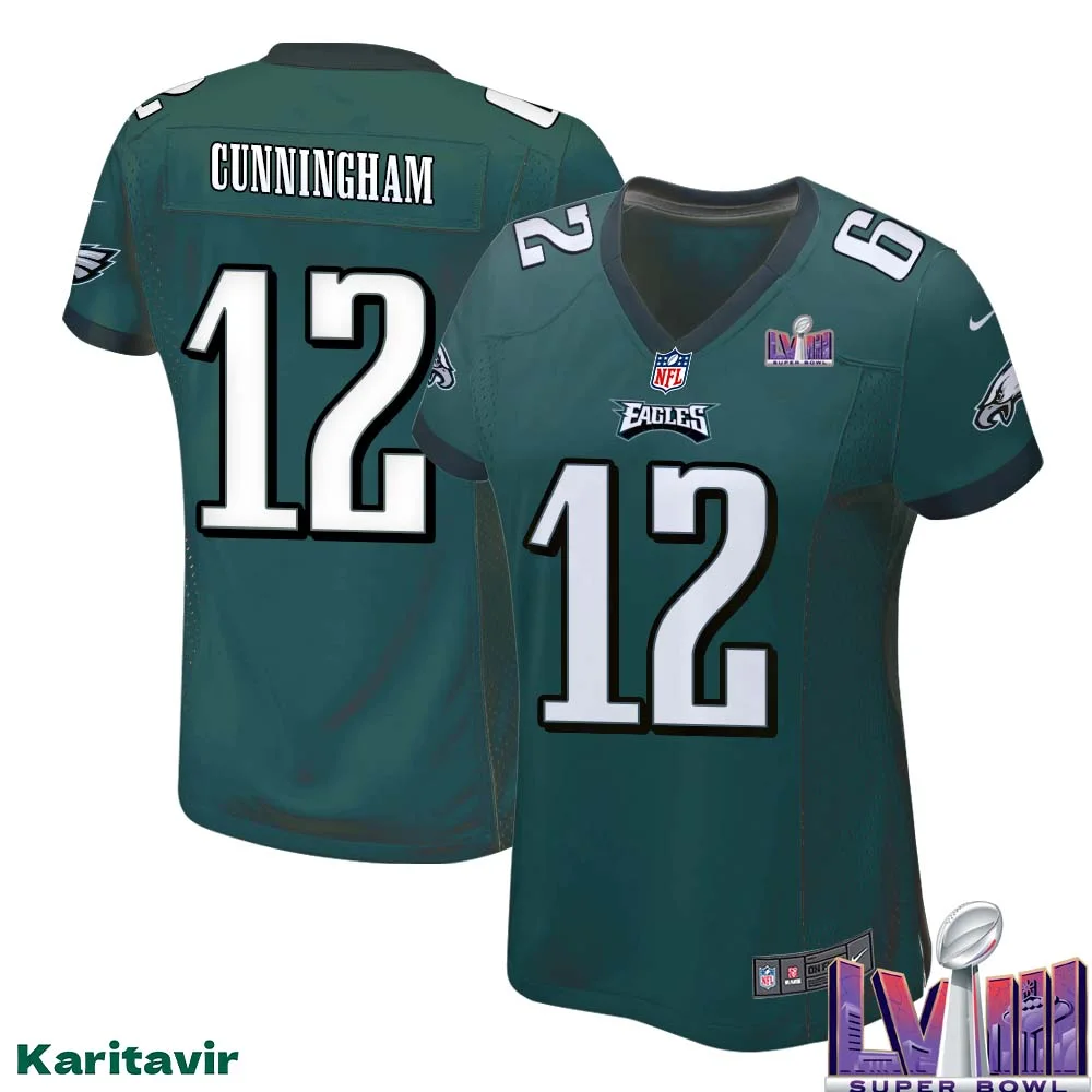 Randall Cunningham No 12 Women Midnight Green Philadelphia Eagles Super Bowl LVIII Home Game Player Jersey 1