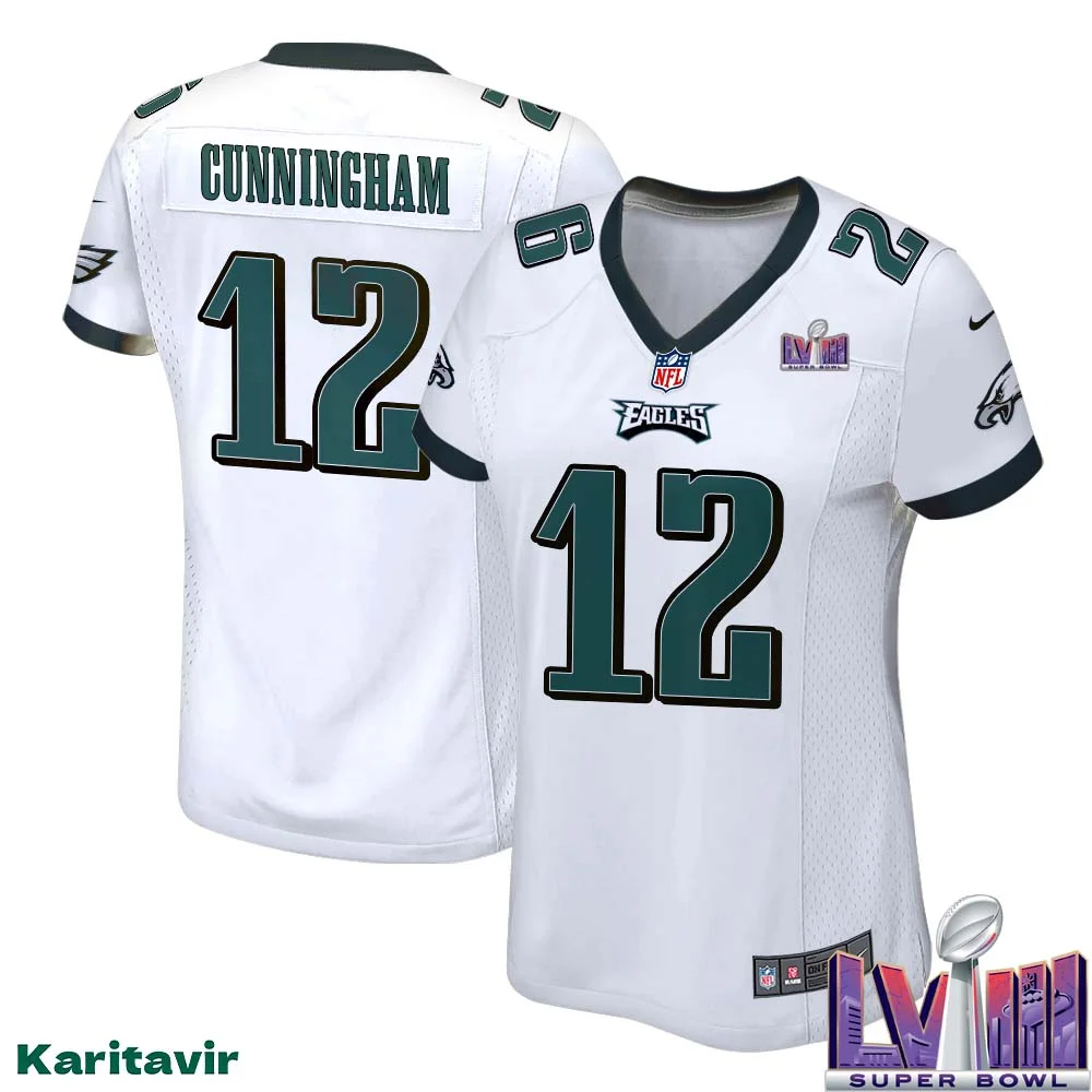 Randall Cunningham No 12 Women White Eagles Super Bowl LVIII Away Game Player Jersey 1
