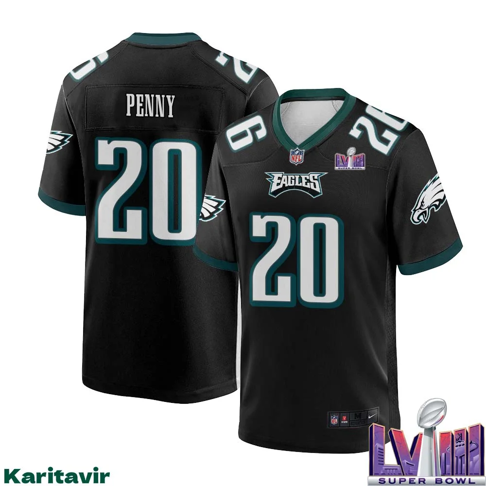 Rashaad Penny No 20 Men Black Philadelphia Eagles Super Bowl LVIII Alternate Game Player Jersey 1