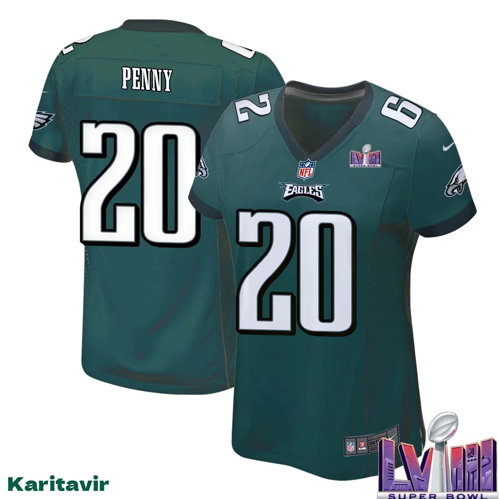 Rashaad Penny No 20 Women Midnight Green Philadelphia Eagles Super Bowl LVIII Home Game Player Jersey 1