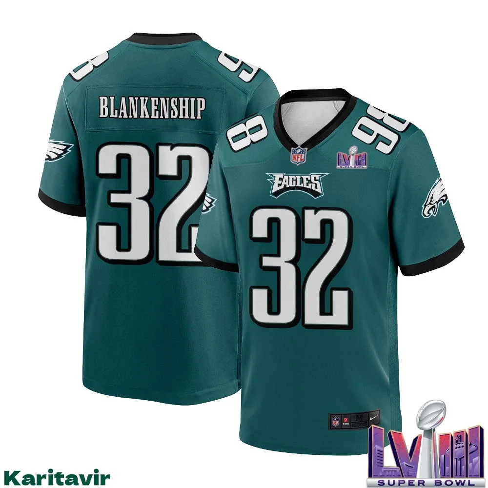Reed Blankenship No 32 Men Midnight Green Philadelphia Eagles Super Bowl LVIII Home Game Player Jersey