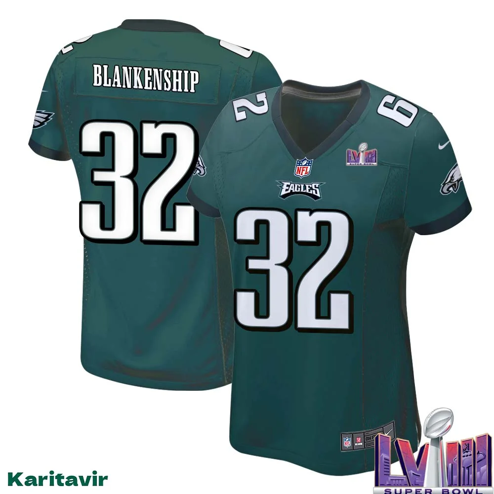 Reed Blankenship No 32 Women Midnight Green Philadelphia Eagles Super Bowl LVIII Home Game Player Jersey 1