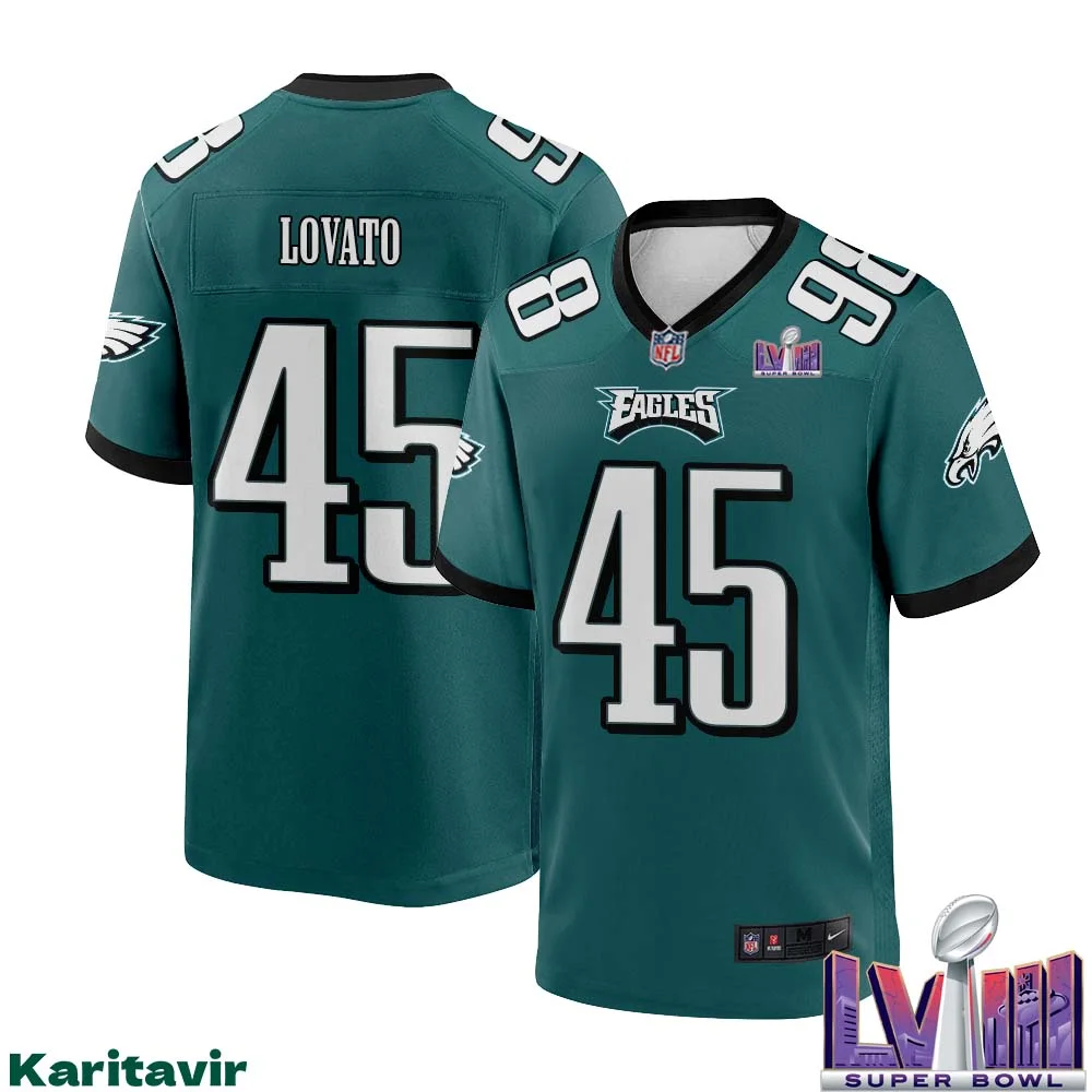 Rick Lovato No 45 Men Midnight Green Philadelphia Eagles Super Bowl LVIII Home Game Player Jersey