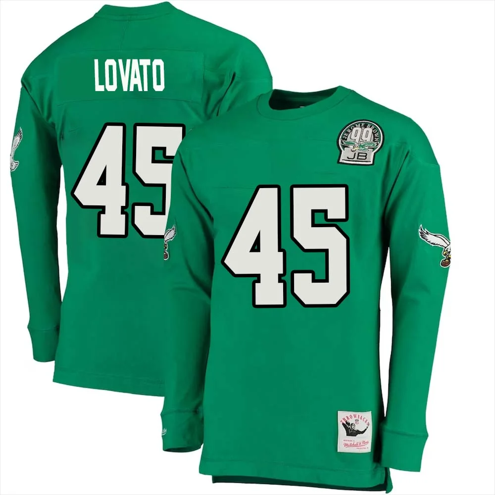 Rick Lovato No 45 Mitchell Ness Kelly Long Sleeve Top Green Philadelphia Eagles Throwback Retired Player