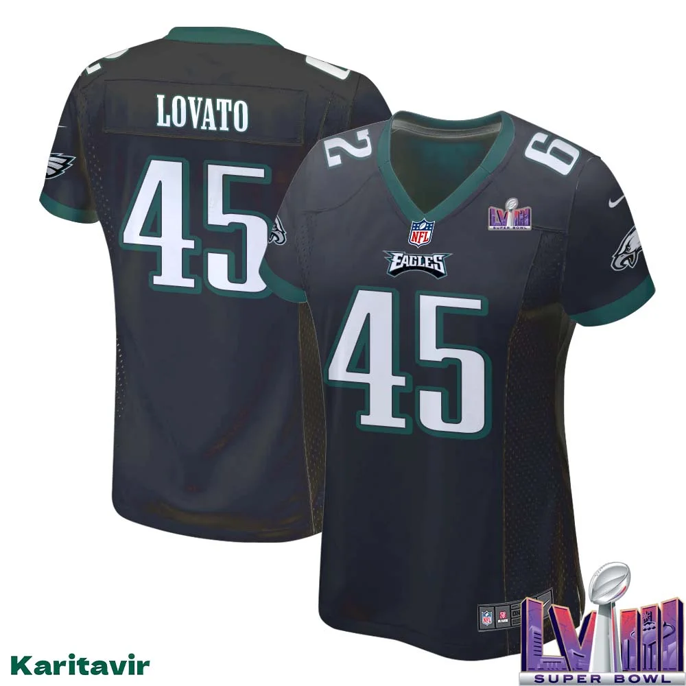 Rick Lovato No 45 Women Black Philadelphia Eagles Super Bowl LVIII Alternate Game Player Jersey