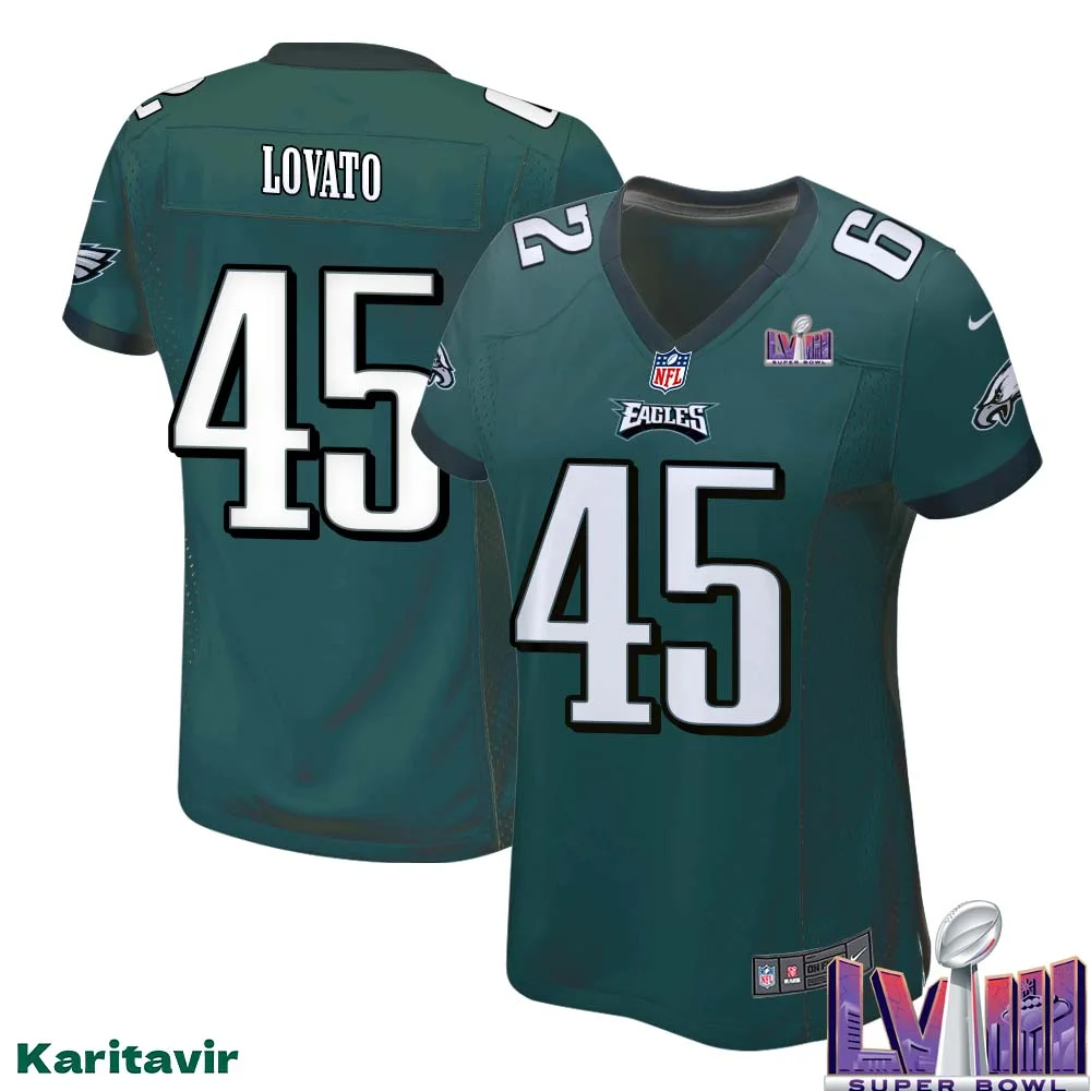 Rick Lovato No 45 Women Midnight Green Philadelphia Eagles Super Bowl LVIII Home Game Player Jersey 1