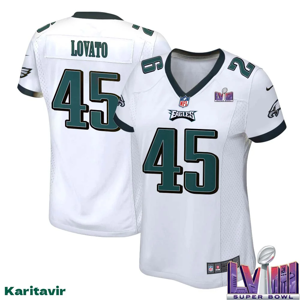 Rick Lovato No 45 Women White Eagles Super Bowl LVIII Away Game Player Jersey