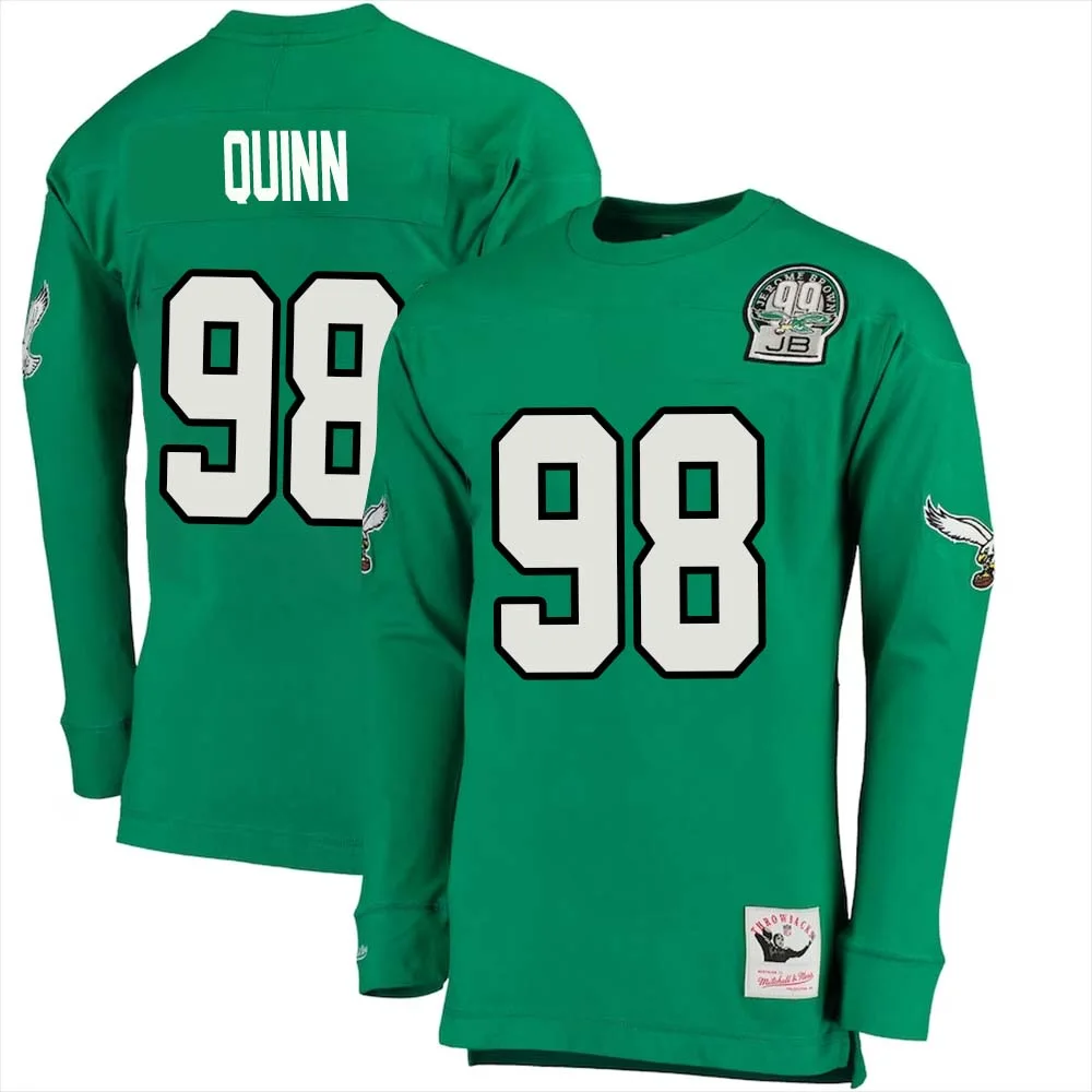 Robert Quinn No 98 Mitchell Ness Kelly Long Sleeve Top Green Philadelphia Eagles Throwback Retired Player
