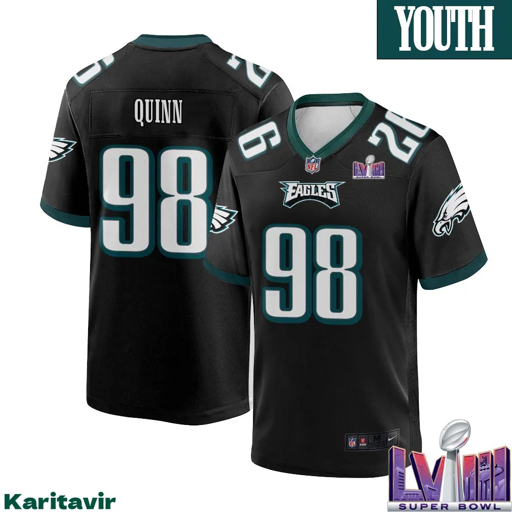 Robert Quinn No 98 Youth Black Philadelphia Eagles Super Bowl LVIII Alternate Game Player Jersey