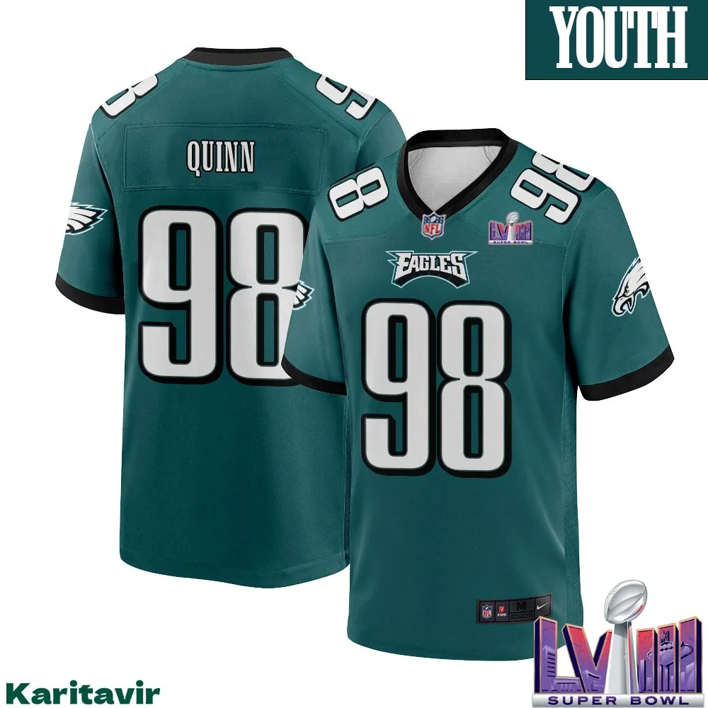Robert Quinn No 98 Youth Midnight Green Philadelphia Eagles Super Bowl LVIII Home Game Player Jersey 1
