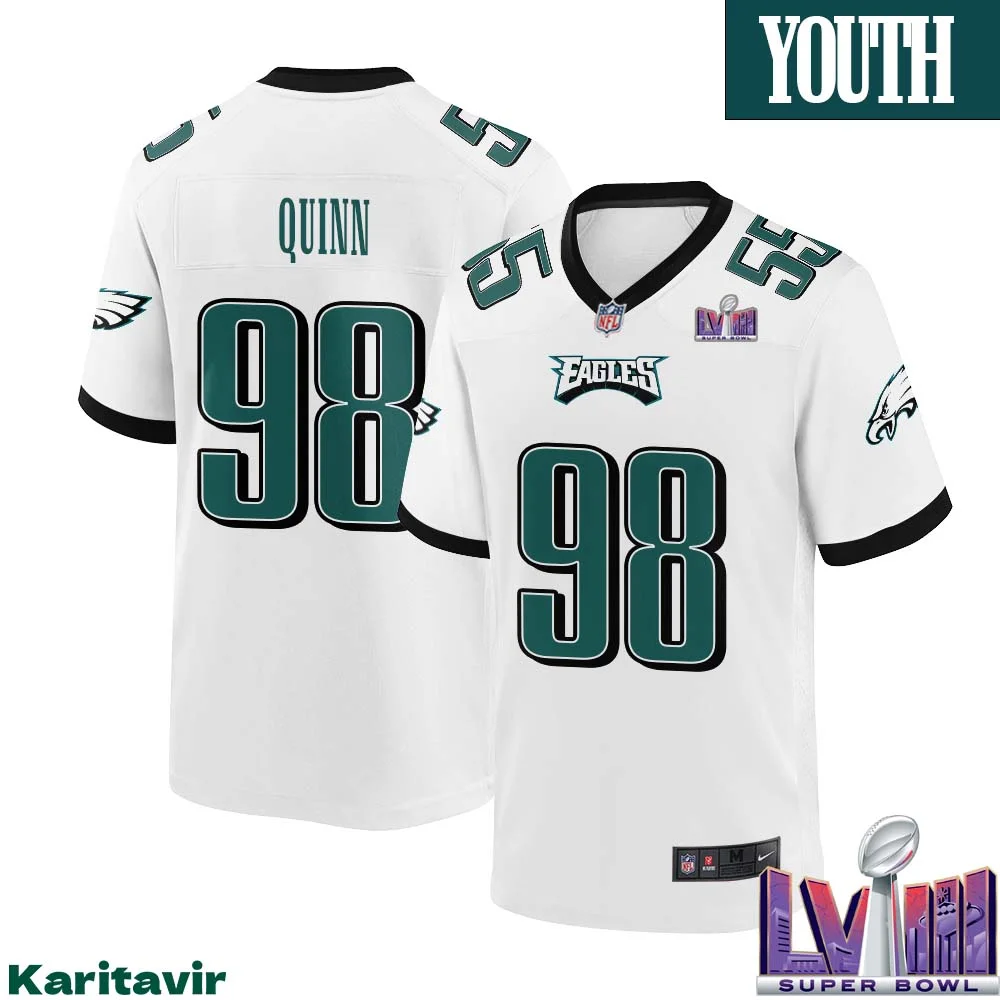 Robert Quinn No 98 Youth White Philadelphia Eagles Super Bowl LVIII Away Game Player Jersey 1