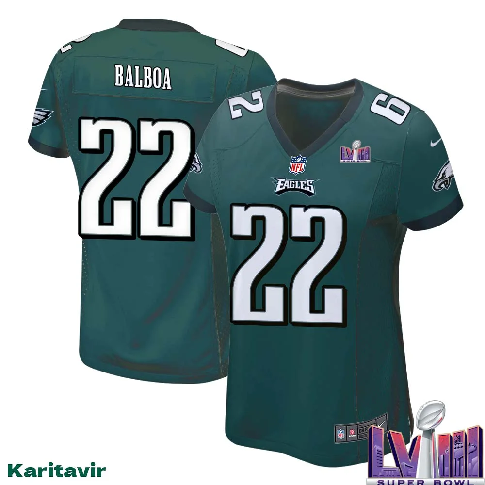 Rocky Balboa No 22 Women Midnight Green Philadelphia Eagles Super Bowl LVIII Home Game Player Jersey