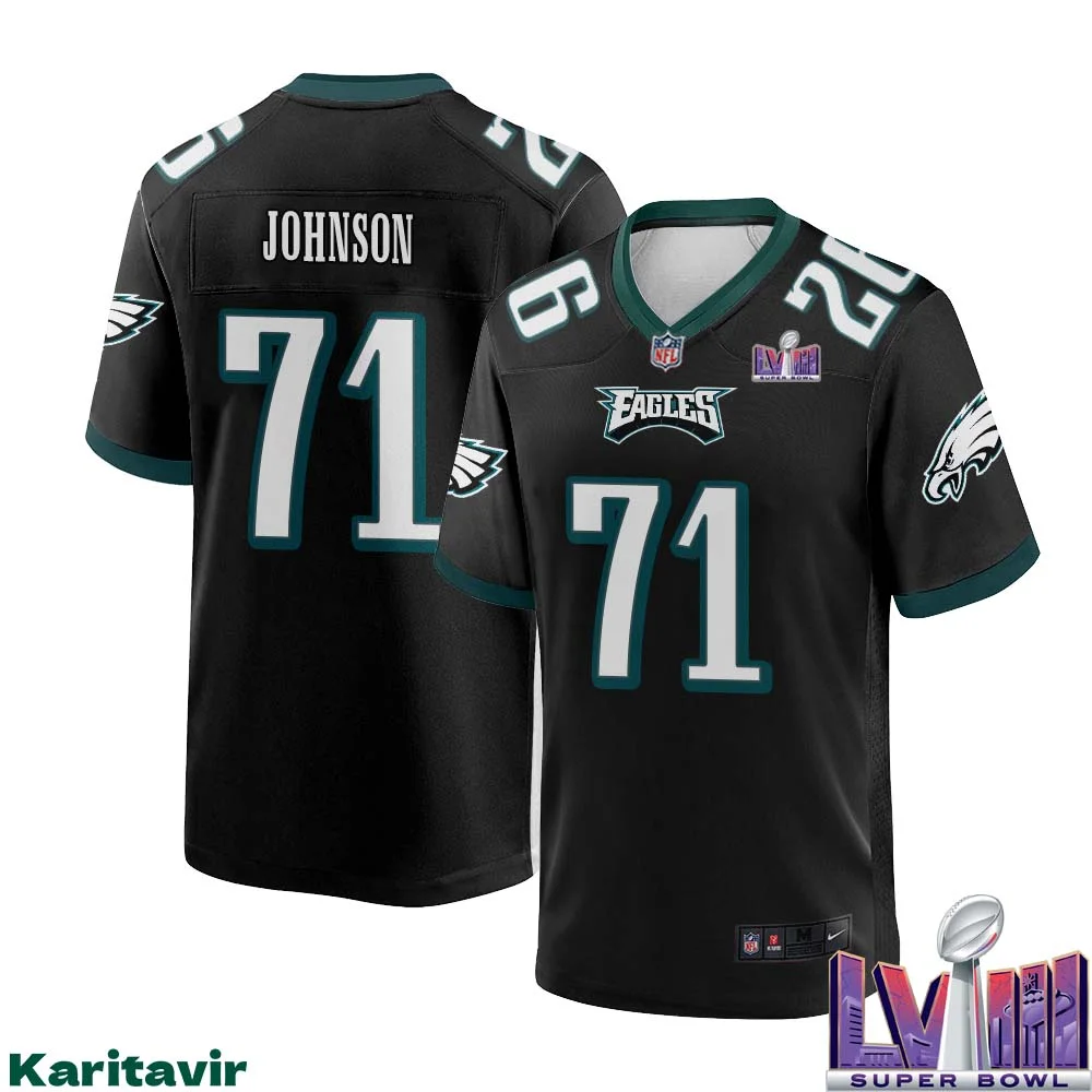 Roderick Johnson No 71 Men Black Philadelphia Eagles Super Bowl LVIII Alternate Game Player Jersey 1