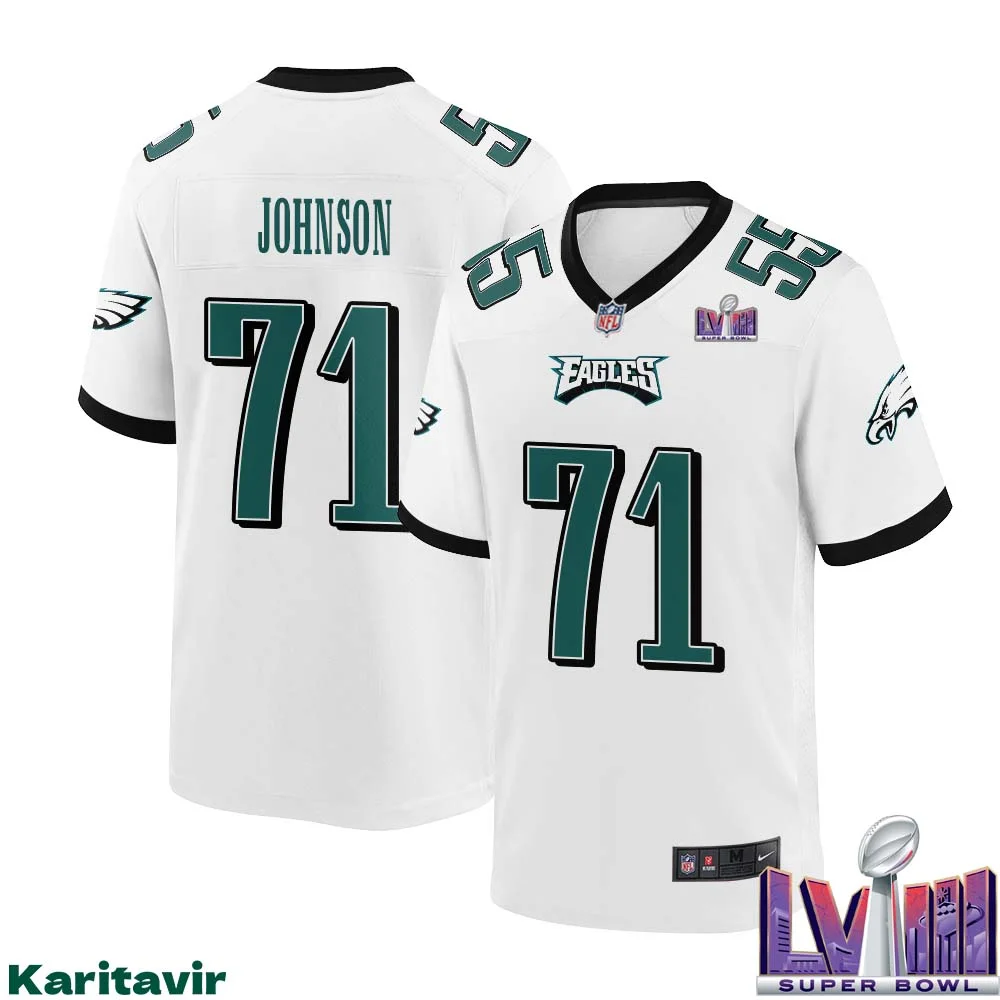 Roderick Johnson No 71 Men White Philadelphia Eagles Super Bowl LVIII Away Game Player Jersey 1
