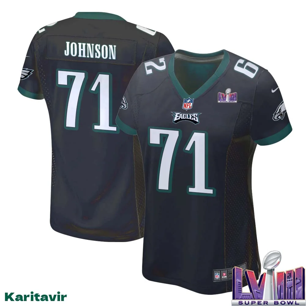Roderick Johnson No 71 Women Black Philadelphia Eagles Super Bowl LVIII Alternate Game Player Jersey 1