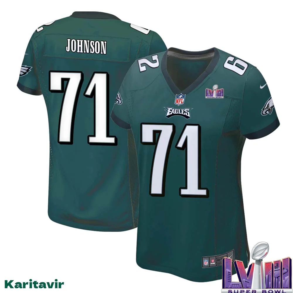Roderick Johnson No 71 Women Midnight Green Philadelphia Eagles Super Bowl LVIII Home Game Player Jersey