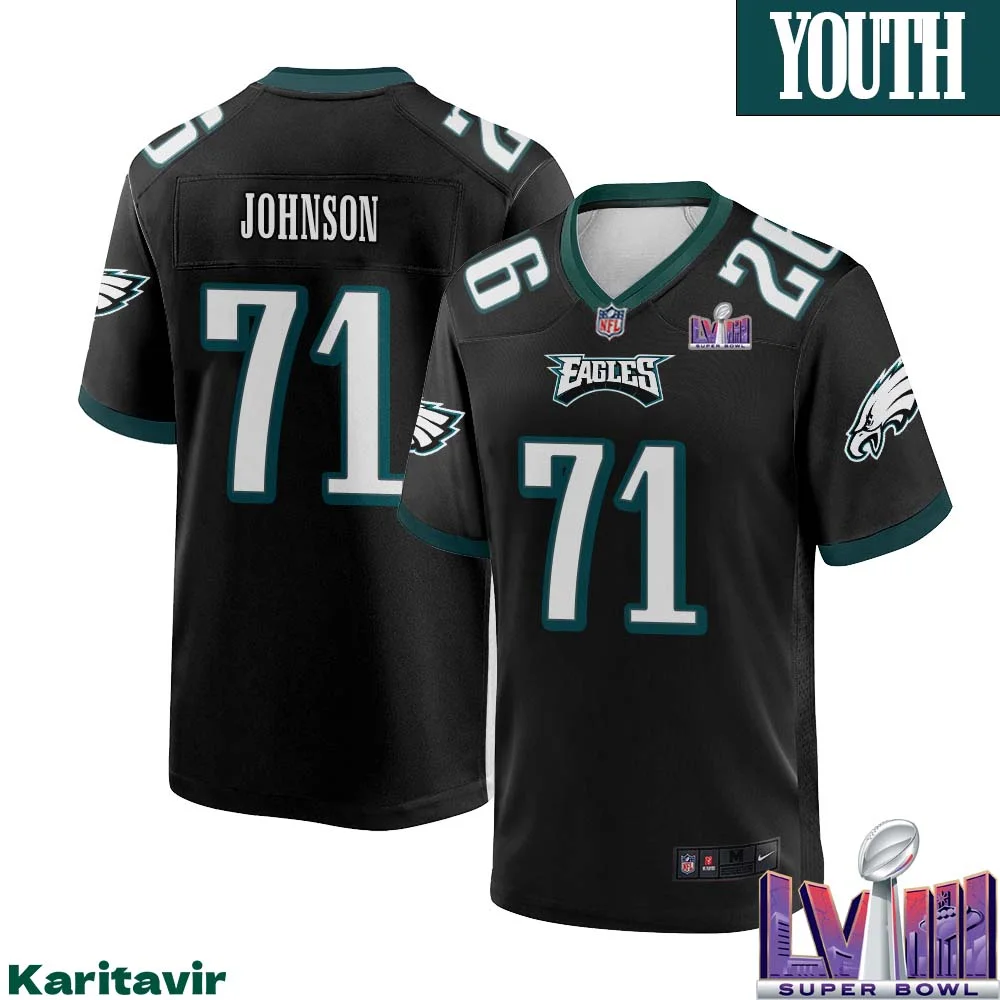 Roderick Johnson No 71 Youth Black Philadelphia Eagles Super Bowl LVIII Alternate Game Player Jersey 1