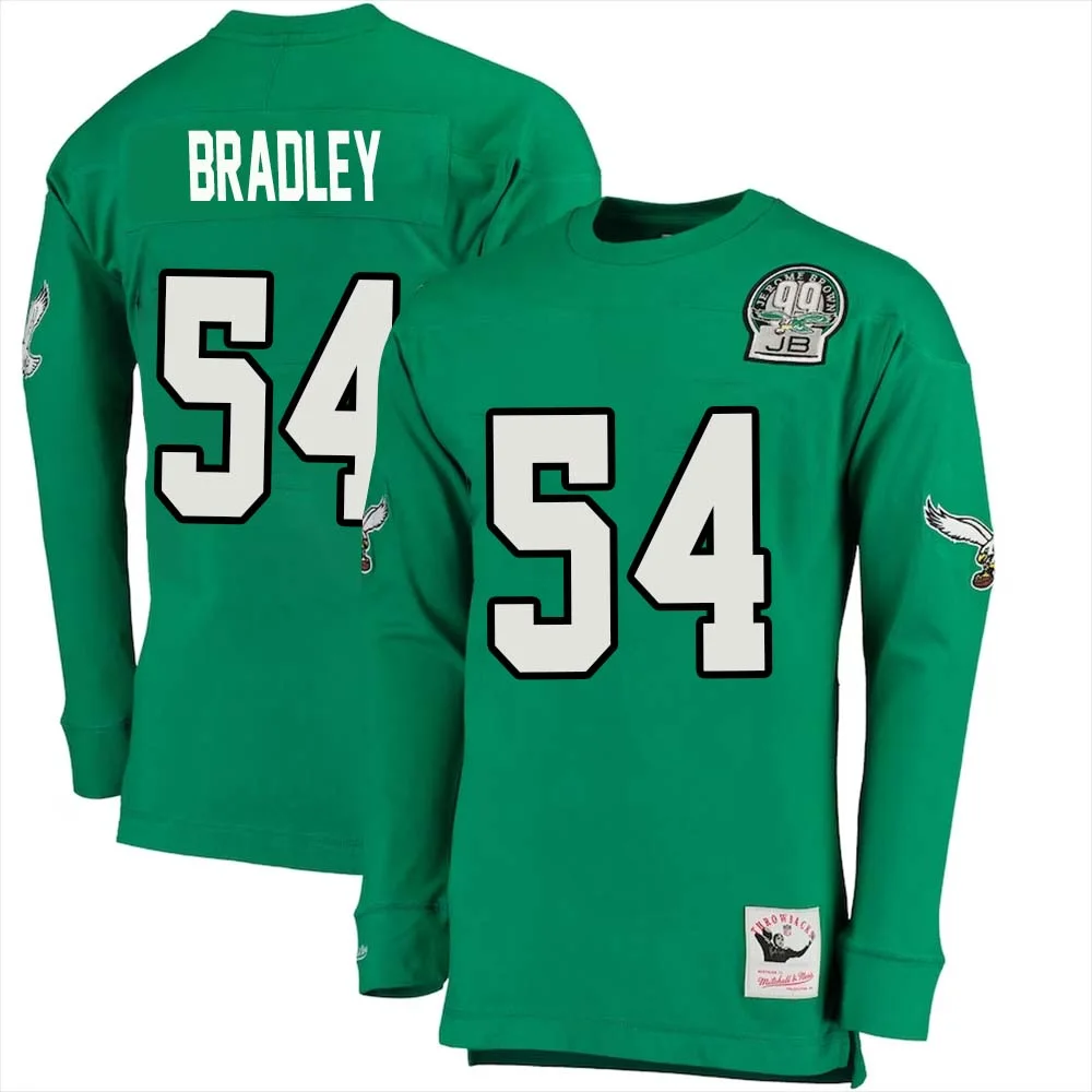 Shaun Bradley No 54 Mitchell Ness Kelly Long Sleeve Top Green Philadelphia Eagles Throwback Retired Player 1