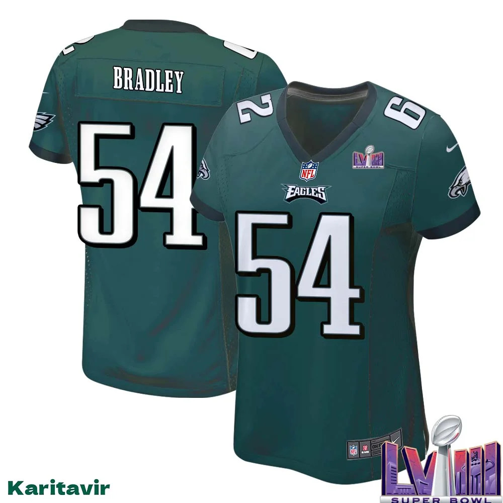 Shaun Bradley No 54 Women Midnight Green Philadelphia Eagles Super Bowl LVIII Home Game Player Jersey