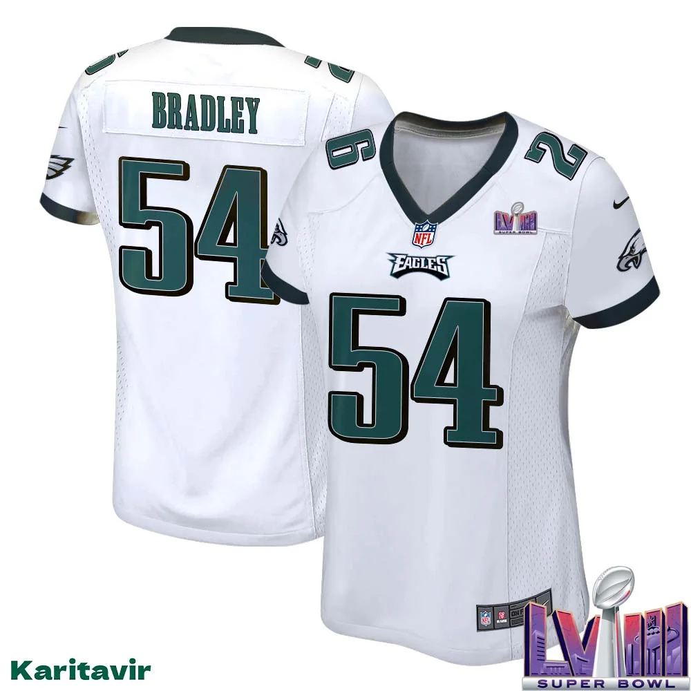 Shaun Bradley No 54 Women White Eagles Super Bowl LVIII Away Game Player Jersey