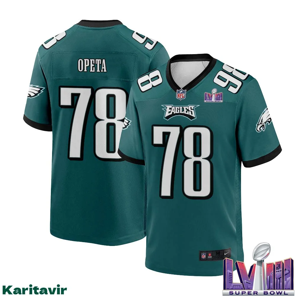 Sua Opeta No 78 Men Midnight Green Philadelphia Eagles Super Bowl LVIII Home Game Player Jersey 1
