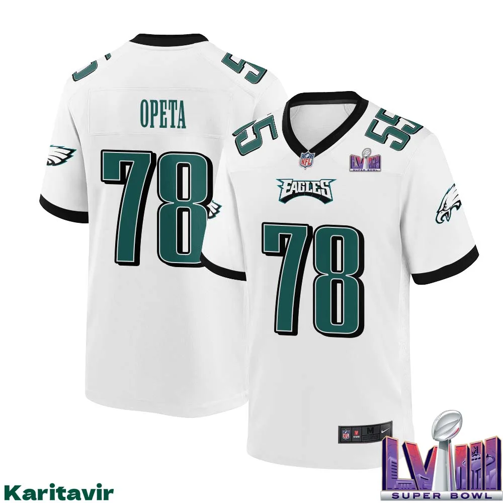 Sua Opeta No 78 Men White Philadelphia Eagles Super Bowl LVIII Away Game Player Jersey