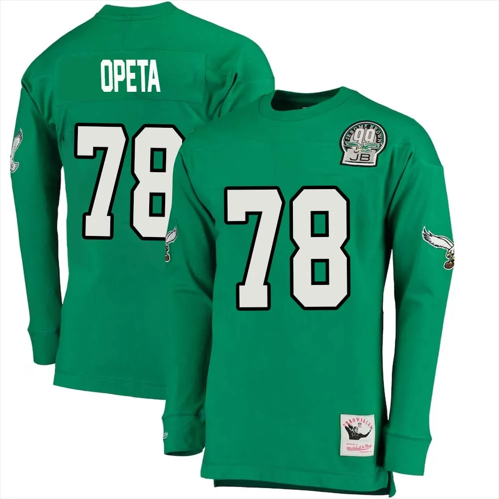 Sua Opeta No 78 Mitchell Ness Kelly Long Sleeve Top Green Philadelphia Eagles Throwback Retired Player