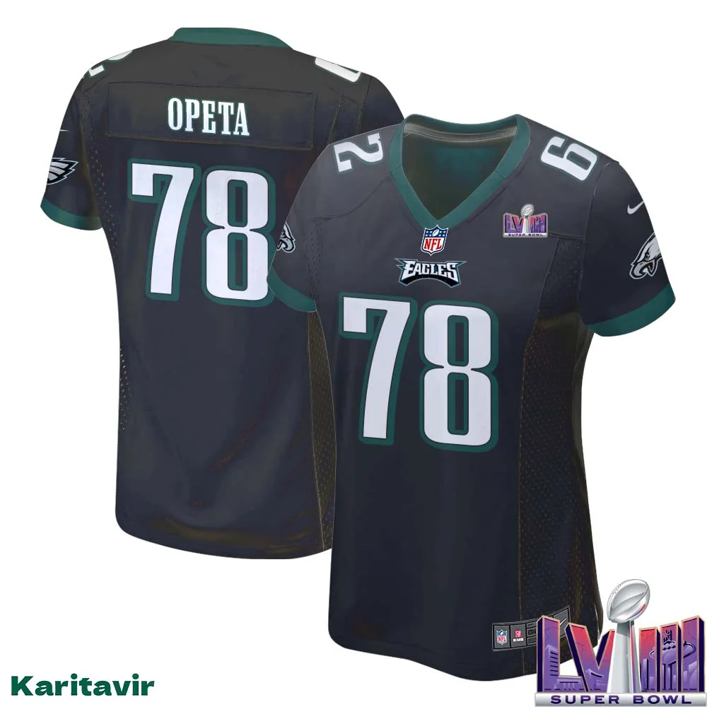 Sua Opeta No 78 Women Black Philadelphia Eagles Super Bowl LVIII Alternate Game Player Jersey 1