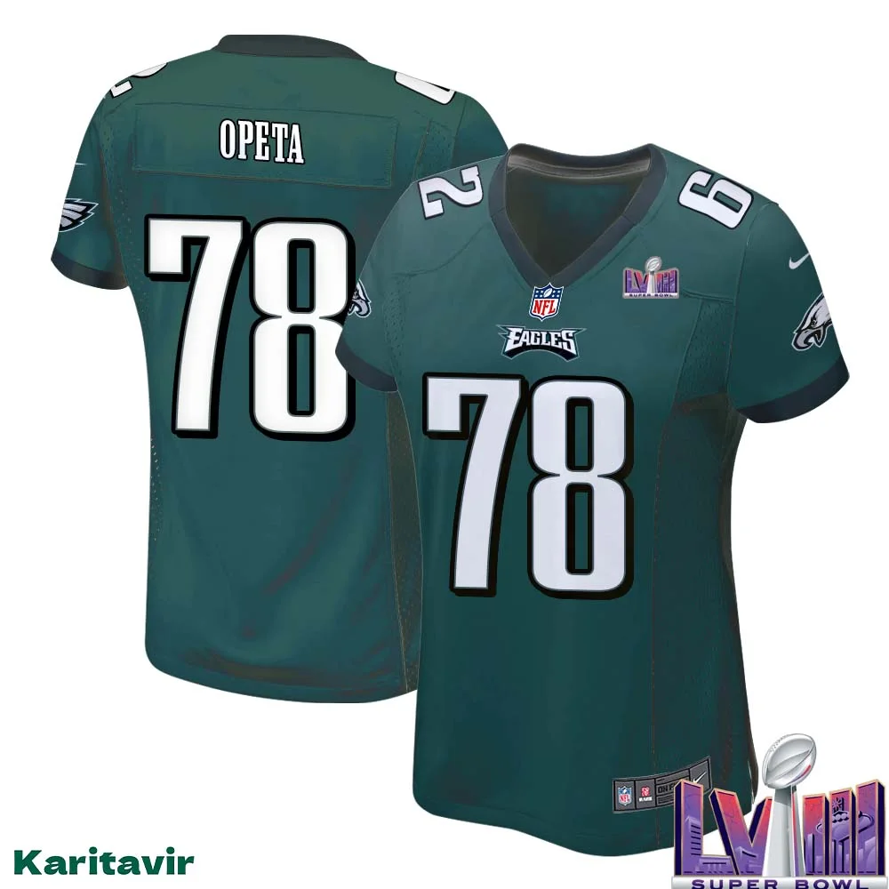 Sua Opeta No 78 Women Midnight Green Philadelphia Eagles Super Bowl LVIII Home Game Player Jersey