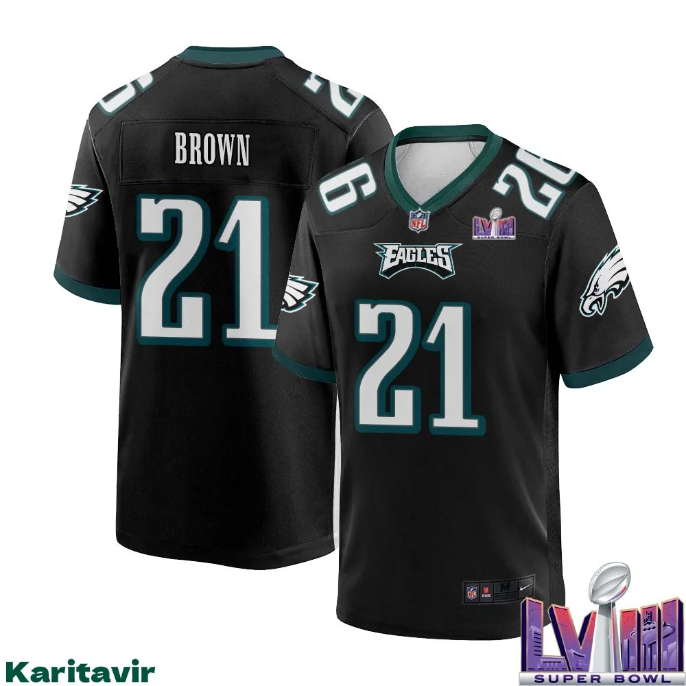 Sydney Brown No 21 Men Black Philadelphia Eagles Super Bowl LVIII Alternate Game Player Jersey 1