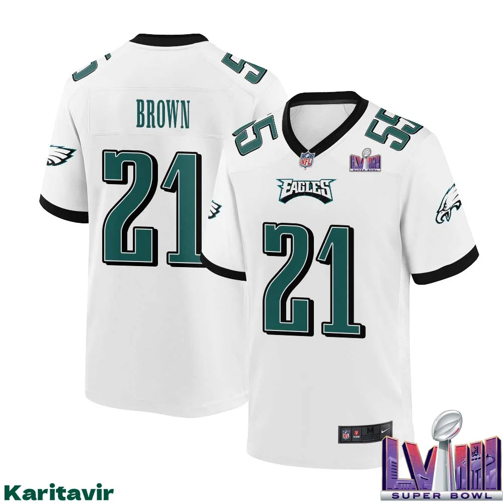 Sydney Brown No 21 Men White Philadelphia Eagles Super Bowl LVIII Away Game Player Jersey