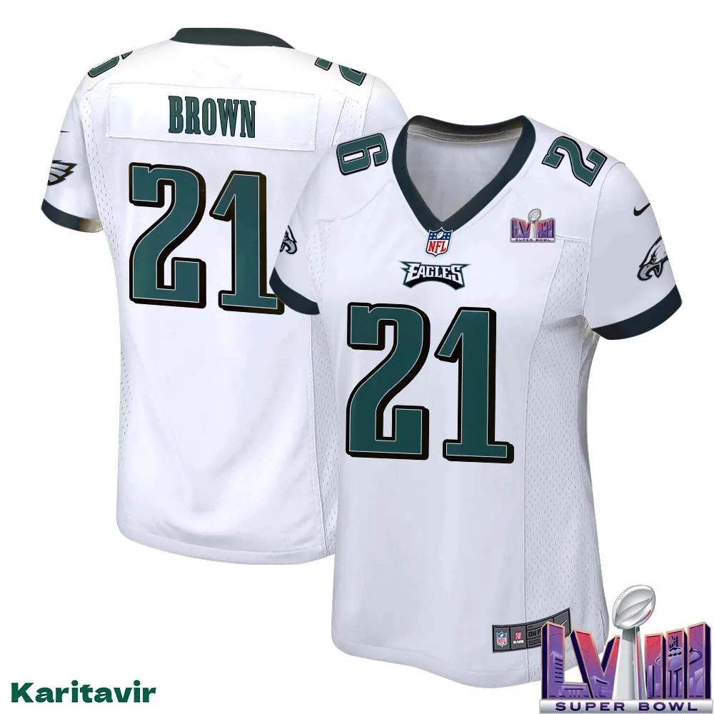 Sydney Brown No 21 Women White Eagles Super Bowl LVIII Away Game Player Jersey