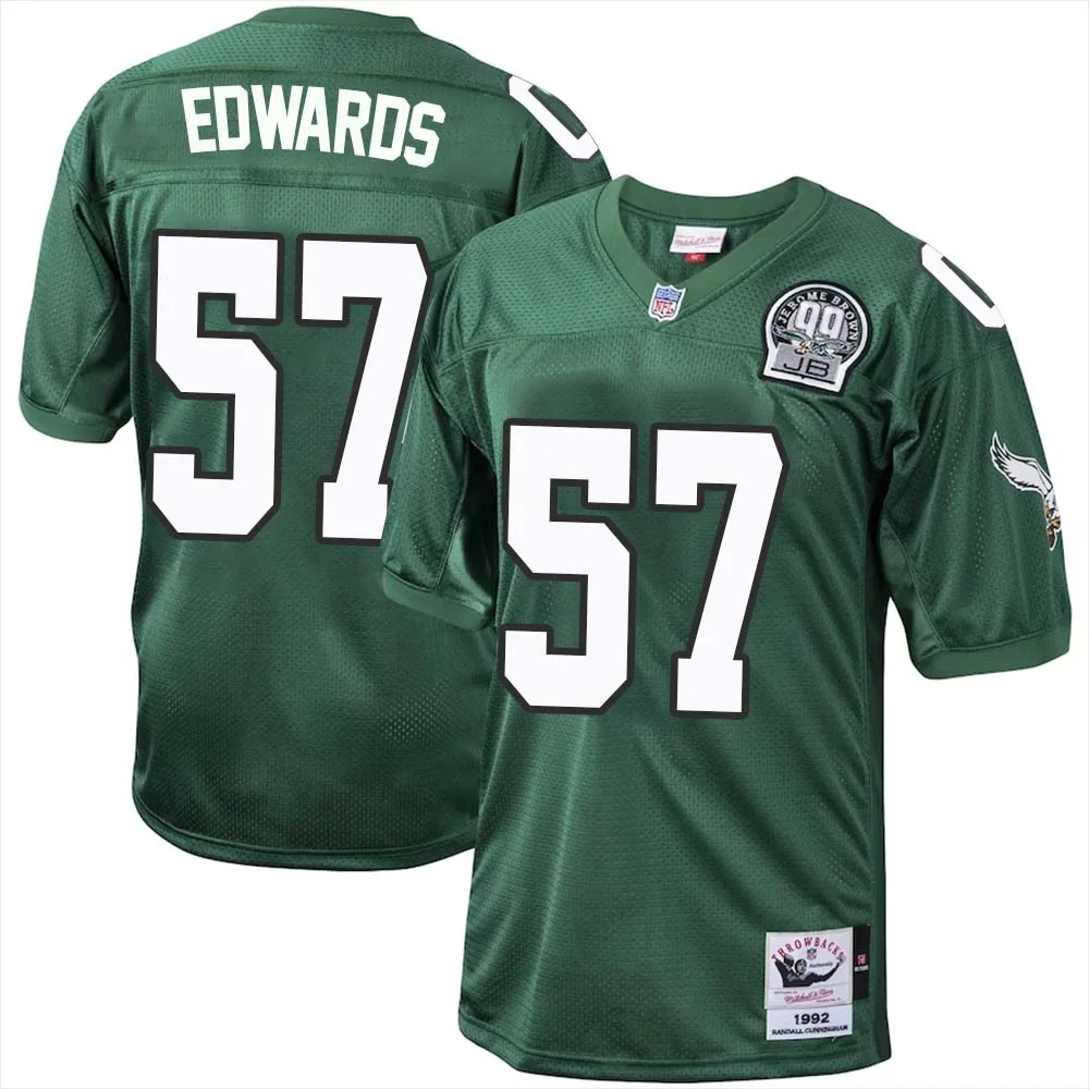 T.J. Edwards No 57 Philadelphia Eagles Mitchell Ness Kelly Green 1992 Authentic Throwback Retired Player Jersey 1