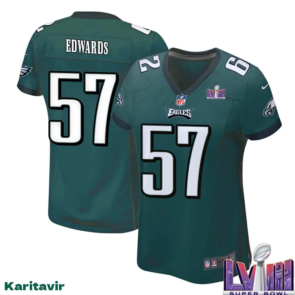 T.J. Edwards No 57 Women Midnight Green Philadelphia Eagles Super Bowl LVIII Home Game Player Jersey 1