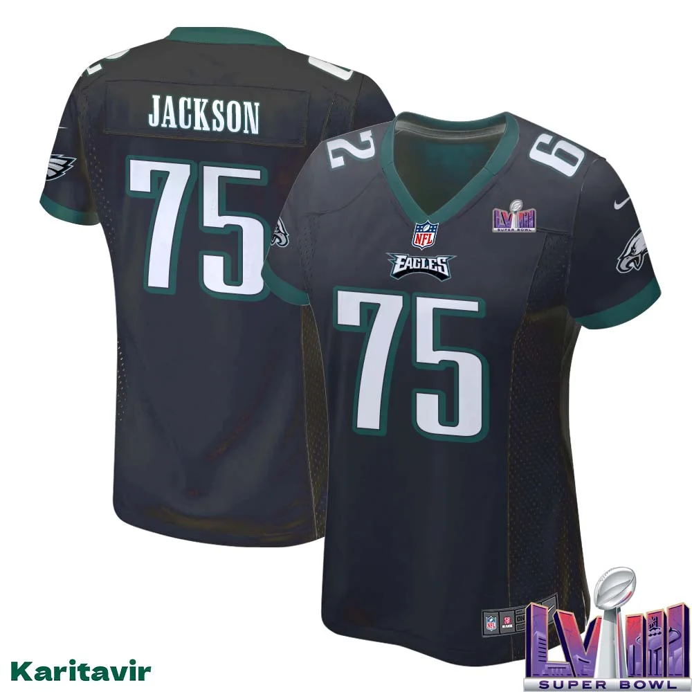 Tarron Jackson No 75 Women Black Philadelphia Eagles Super Bowl LVIII Alternate Game Player Jersey