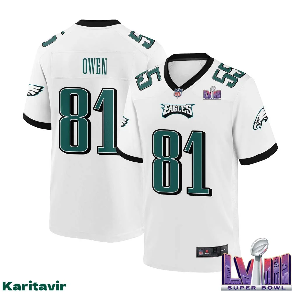 Terrell Owens No 81 Men White Philadelphia Eagles Super Bowl LVIII Away Game Player Jersey