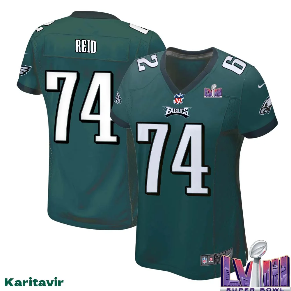 Trevor Reid No 74 Women Midnight Green Philadelphia Eagles Super Bowl LVIII Home Game Player Jersey 1